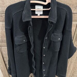Aerie Black Waffle Knit Button Up